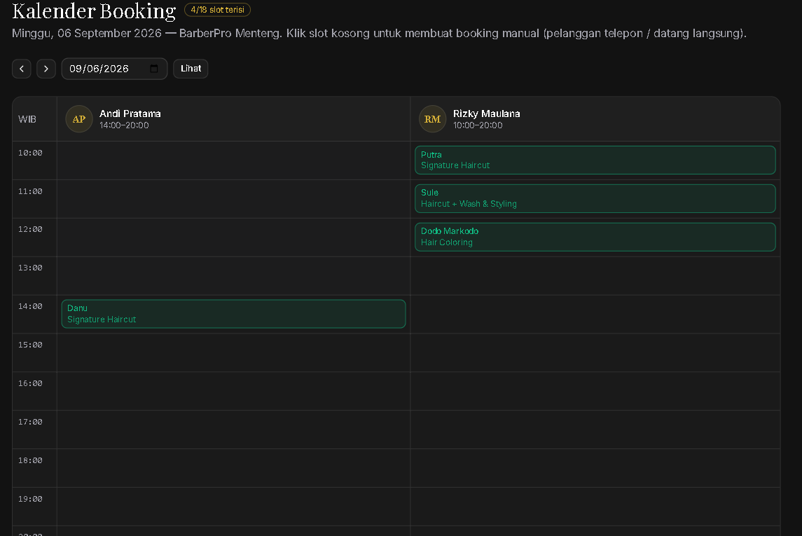 Kalender Booking BarberPro